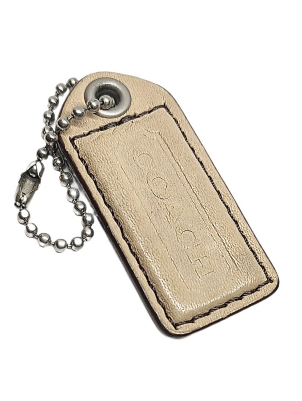 Y2K 2" Coach Sand Beige Matte Leather Hangtag Bag Fob Purse Charm Keychain Tag